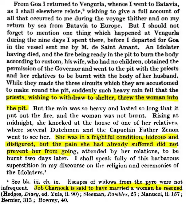 Jean-Baptiste Tavernier giving a very horrible account of Sati