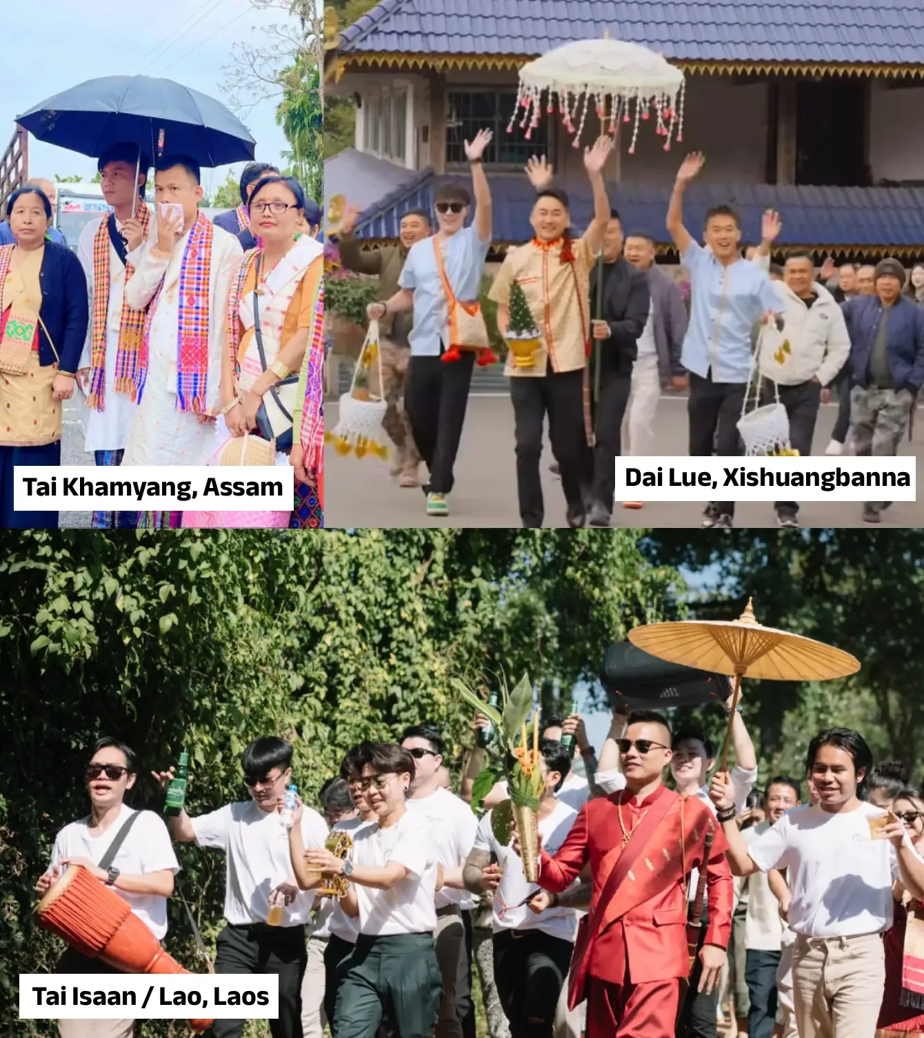 Using Parasol during wedding procession originates from Tai-Kadai traditions where it was associated with auspiciousness and higher social status